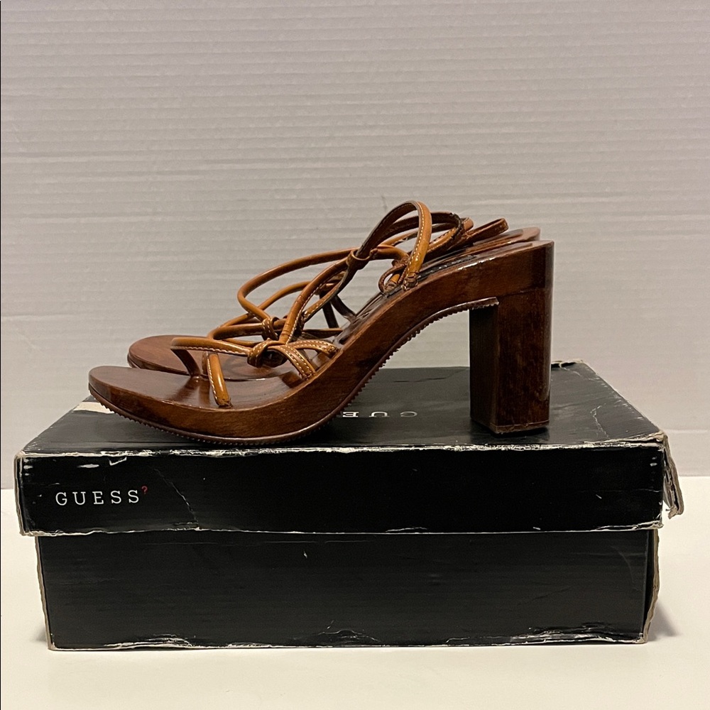 Guess Tan Strappy Block Heel Sandals Women size 8.5